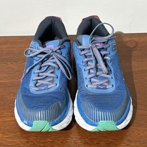 HOKA Bondi 7 Men’s Blue Lace-Up Mesh Low Top Running Sneakers 1110510